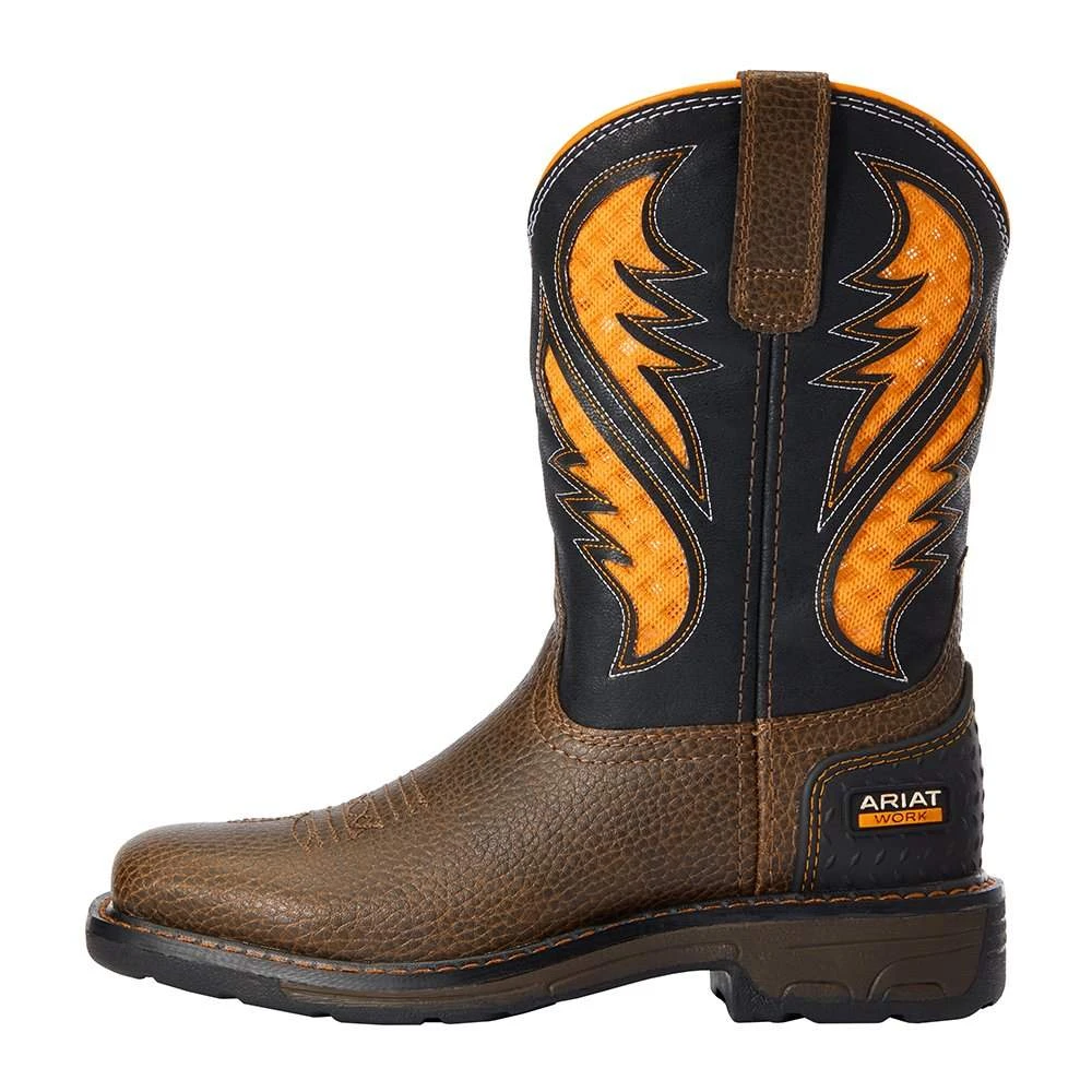 Ariat Kids VentTek Cocoa Brown Work Orange Cowboy Boot - Image 2