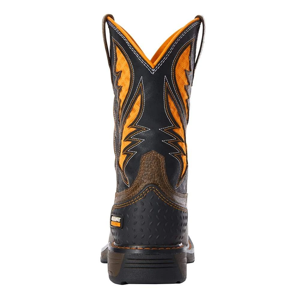 Ariat Kids VentTek Cocoa Brown Work Orange Cowboy Boot - Image 3