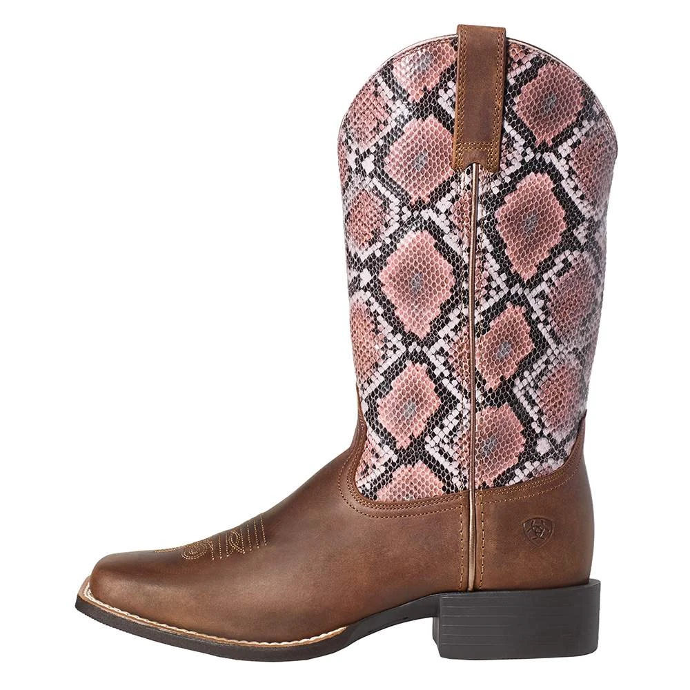 Ariat Women`s Round Up Tan Bomber/PinkSnake Boot 2 Ariat Women`s Round Up Tan Bomber/PinkSnake Boot - Image 2