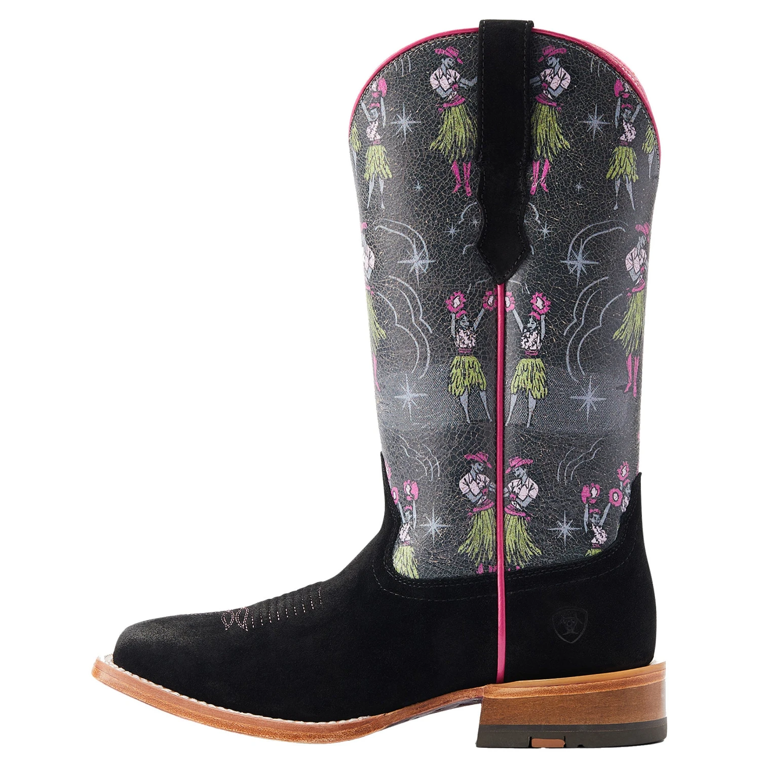 Ariat Women's Frontier Western Aloha Black Roughout 13in. Hula Print Boot - Image 3