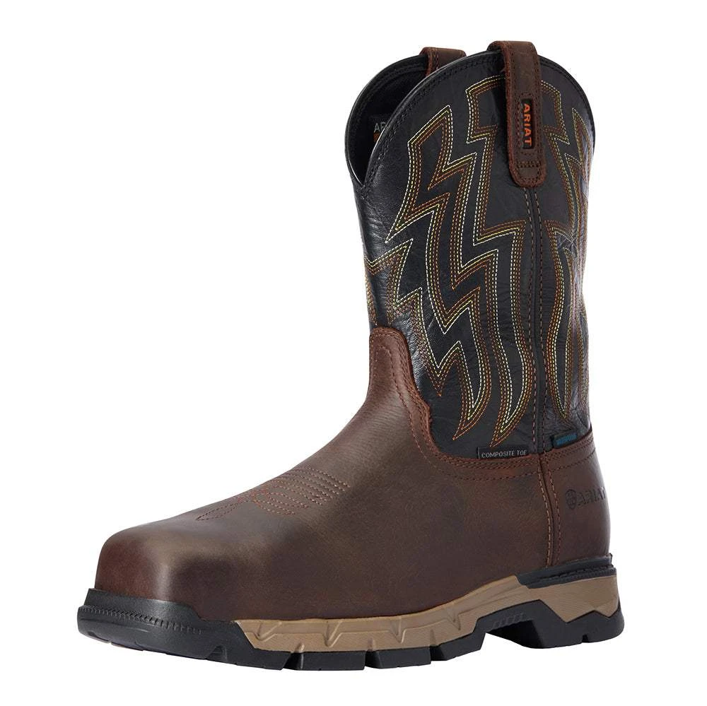 Ariat Men's Rebar Flex Western H20 Dark Brown 10in. Black Top Comp Toe Work Boot