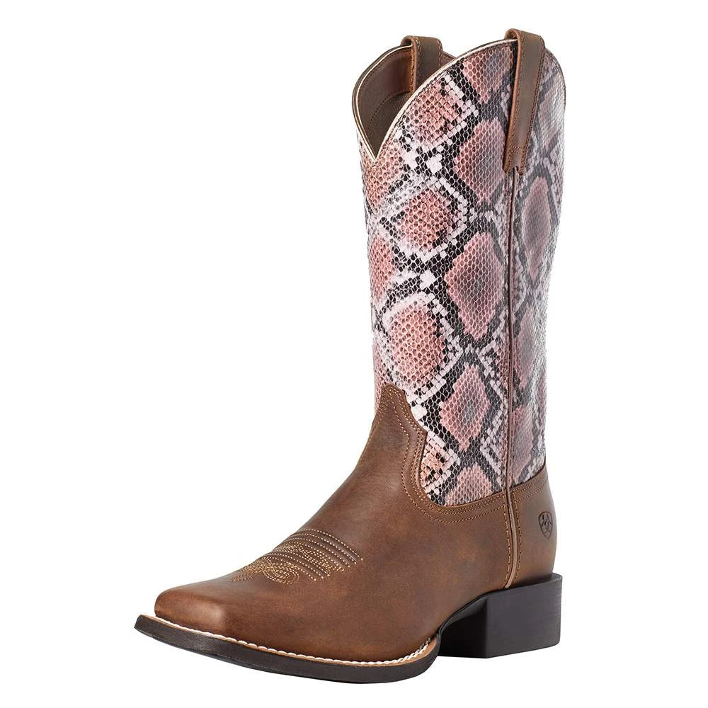 Ariat Women`s Round Up Tan Bomber/PinkSnake Boot 1 Ariat Women`s Round Up Tan Bomber/PinkSnake Boot