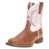 Ariat Childrens Tan And Pearlized Double Kicker Adobe Cowboy Boot