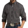 Ariat Men's Wrinkle Free Atlas Black Printed Long Sleeve