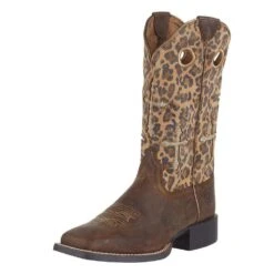 Ariat Women's Round Up Tan/Sparkle 11in. Leopard Cowgirl Boot