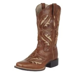 Ariat Women's Round Up Tan Glitter Inlay 11in. Tan Cowgirl Boot