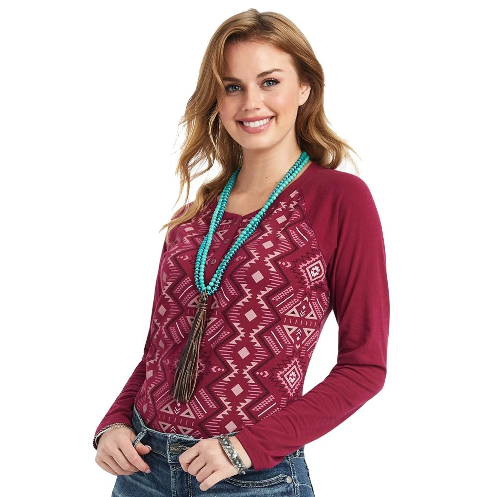 Ariat Women's REAL Printed Henley Shirt 1 Ariat Women's REAL Printed Henley Shirt