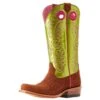 Ariat Women's Futurity Boon Cognac Roughout Electric Lime Patent Top Boot