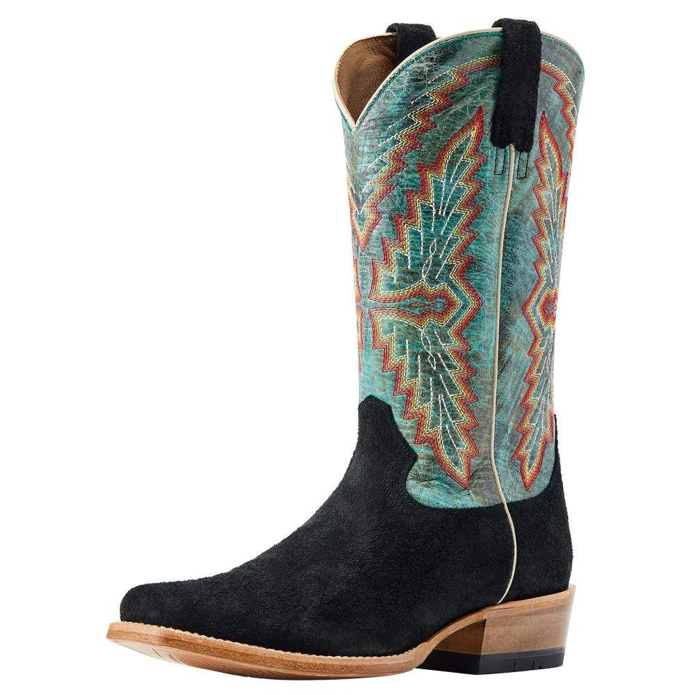 Ariat Men's Futurity Showman Black Roughout Turquoise Top Cowboy Boot