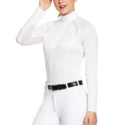 Ariat Women's Sunstopper 2.0 1/4 Zip White English Long Sleeve Show Shirt
