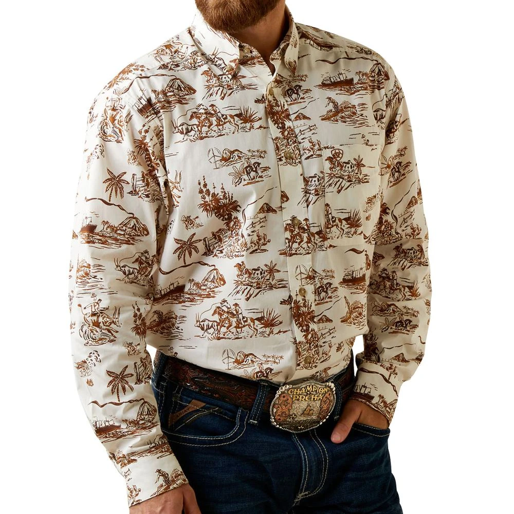 Ariat Men's Wrinkle Resist Paniolo Western Aloha Stretch Shirt