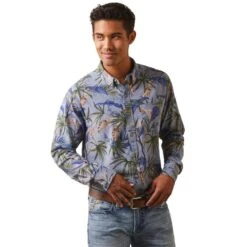Ariat Mens Wrinkle Resist Paradise Palm Stretch Modern FIt Long Sleeve Shirt