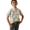 Ariat Boys Krish White Desert Scene Button Down Short Sleeve Shirt
