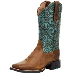 Ariat Women's Round Up Old Earth/ Turquoise Blanket Emboss 11 In Top Boot